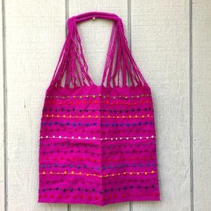 Handmade Hand Woven Cotton Rainbow Striped Mexican Tote Bag - Bolsa Telar Rayas